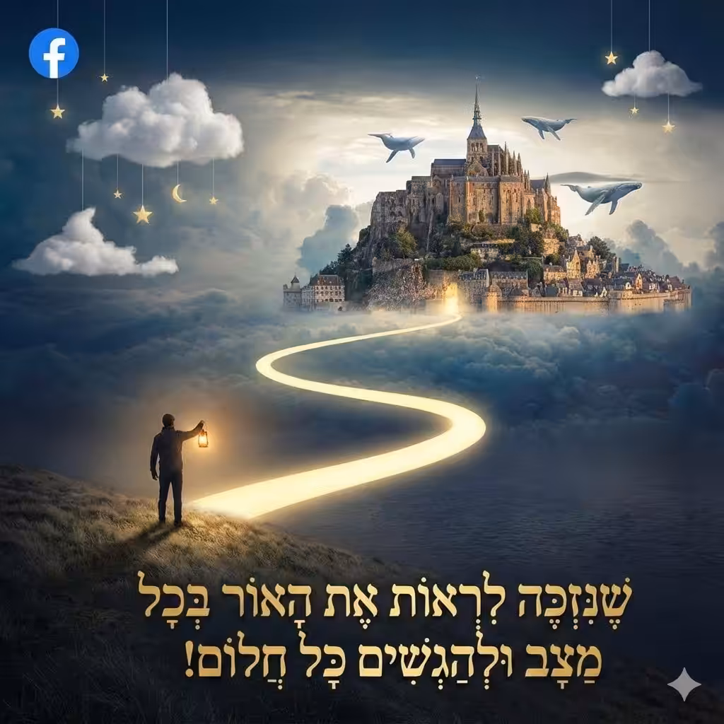 שֶׁנִּזְכֶּה לִרְאוֹת אֶת הָאוֹר בְּכָל מַצָּב וּלְהַגְשִׁים כָּל חֲלוֹם!